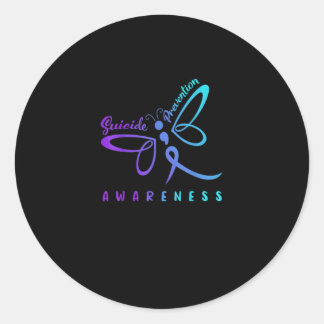 Dragonfly Suicide Prevention Aware Teal Ribbon Ronde Sticker