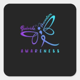 Dragonfly Suicide Prevention Aware Teal Ribbon Vierkante Sticker