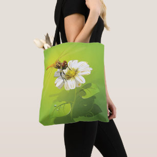 Dragonfly Sur Un Sac fourre-tout Fleur