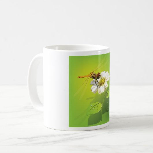 Dragonfly Sur Une Mug De Café Fleur (Devant gauche)