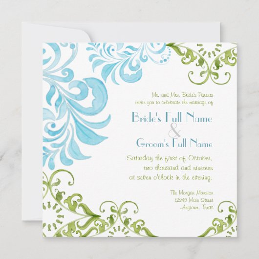 Dragonfly Swirls Scroll Chic Modern Floral Invite Kaart (Voorkant)
