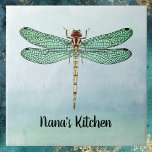 Dragonfly vintage Green Gold sur les aquarelles bl<br><div class="desc">Cette conception comporte une illustration de libellule vintage en vert, rouille et or contre un arrière - plan bleu-vert doux en aquarelle. Le motif vert et noir sur les ailes de la libellule est lumineux et distinctif. Votre nom ou tout autre message que vous voulez, comme "Nana's Kitchen" ou "Be...</div>