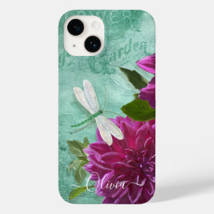 Dragonfly w Paars Dinner Bord Dahlia Flowers Case-Mate iPhone 14 Hoesje