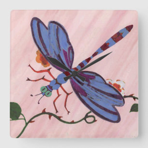 Dragonfly-wandklok Vierkante Klok