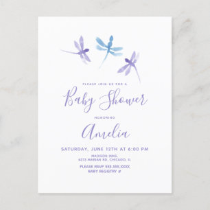 Dragonfly Waterverf Paars blauw Baby shower Briefkaart