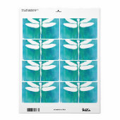 Dragonfly Waterverf White Aqua Blue Dragonflies Etiket (Full Sheet)