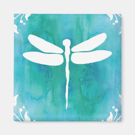 Dragonfly Waterverf White Aqua Blue Dragonflies Magneet