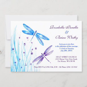 Dragonfly Wedding Invitations - Blauwe Waterverf Kaart