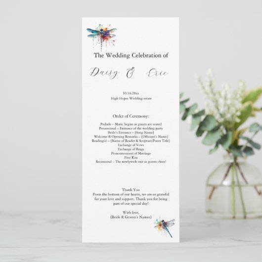 Dragonfly Wedding Program, aangepast (Staand voorkant)