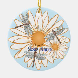 Dragonfly White Daisy Keramisch Ornament