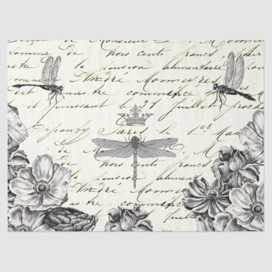 Dragonfly Wildflower Frans Script Decoupage Crown Tissuepapier (Voorkant)