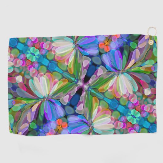 Dragonfly Wildflower Garden Abstract Bloemen Golfhanddoek (Horizontaal)