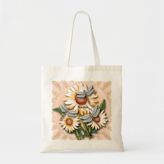 Dragonfly Yellow Daisy Tote Bag (Voorkant)