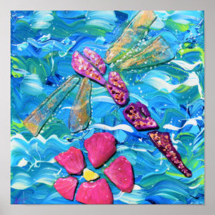 Dragonfly Zee Glass Mix Media Collage Poster