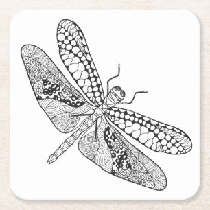 Dragonfly Zendoodle Vierkante Kartonnen Onderzetter