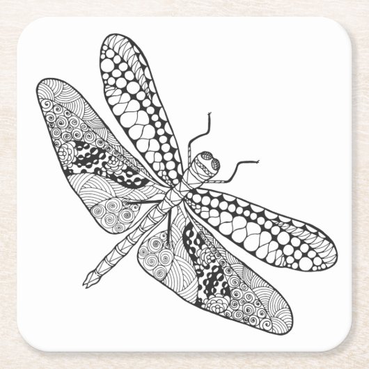 Dragonfly Zendoodle Vierkante Kartonnen Onderzetter (Voorkant)