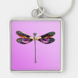 Dragonfly - zilver, goud, paars en zwart sleutelhanger