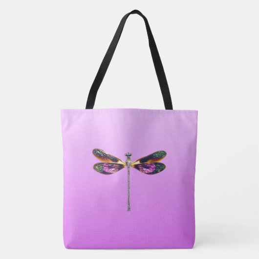 Dragonfly - zilver, goud, paars en zwart tote bag (Voorkant)