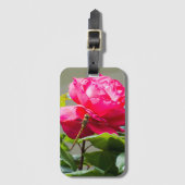 Dragonfly zit op de rode rozenbloem bagagelabel (Voorkant (verticaal))