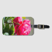 Dragonfly zit op de rode rozenbloem bagagelabel (Voorkant (horizontaal))