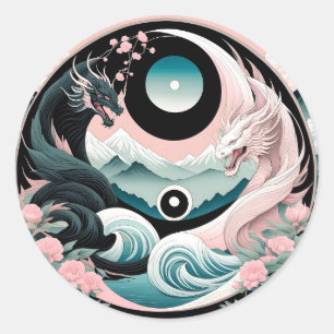Dragons Bloemrijke Berg Roze Salie Teal Ronde Sticker