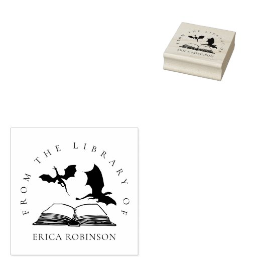 Dragons Book Custom Name Library Rubberstempel (Gestempeld)