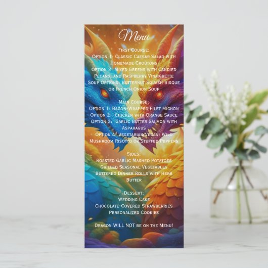 Dragons colorés dans Love Wedding Réception Menu (Debout devant)