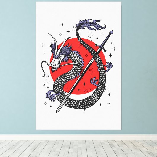 Dragon's Defiance: een majestueus Chinees kunstwer Canvas Afdruk (Insitu (Houten vloer))