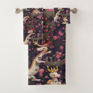 Dragons d'or et de blanc aux fleurs de cerisiers