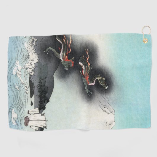 Dragon's Fury Zee Battle voor de berg Fuji Golfhanddoek (Horizontaal)