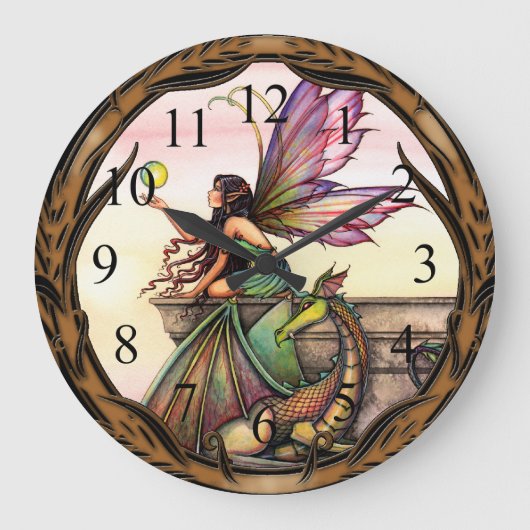 Dragon's orbs Fairy en Dragon Wall Clock Grote Klok (Voorkant)