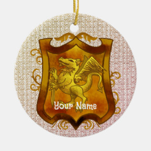Dragons Shield Family Crest Achternaam Keramisch Ornament