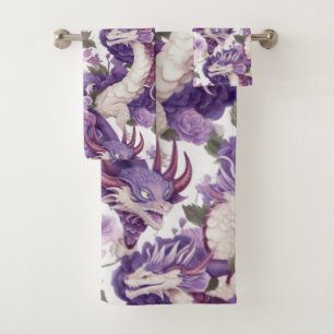 Dragons violets et blancs et serviettes Roses
