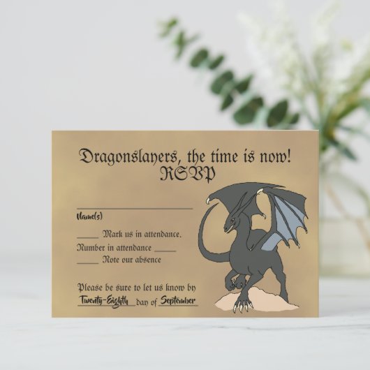 Dragonslayer Scroll RSVP Kaartje (Staand voorkant)