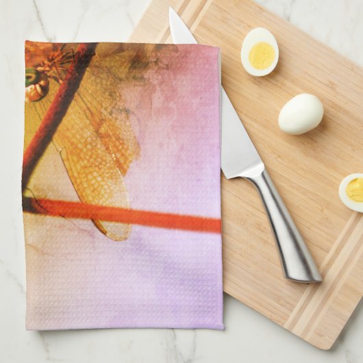 Dragonvlieg op Abstract draadhek Theedoek (Quarter Fold)