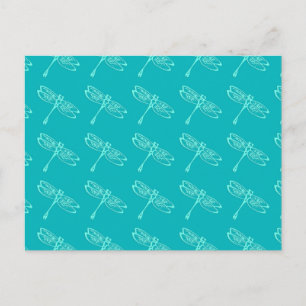 Dragonvliegen, bleek aqua op turquoise briefkaart