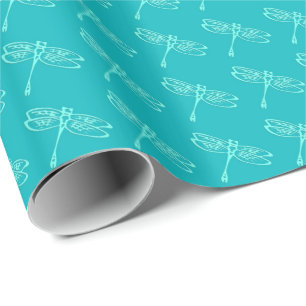 Dragonvliegen, bleek aqua op turquoise cadeaupapier