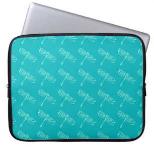 Dragonvliegen, bleek aqua op turquoise laptop sleeve