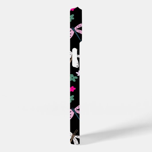 Dragonvliegen en bloemen op zwart Case-Mate iPhone case (Achterkant / Rechts)