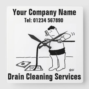 Drain Cleaning Services Cartoon Clock Vierkante Klok