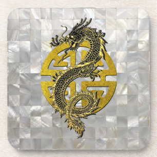 Drake Chinees Symbool Moeder van Parel Patroon Bier Onderzetter