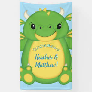 Draken Baby Shower Blauw Spandoek