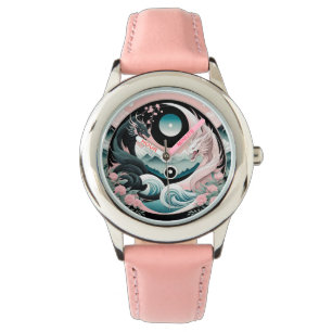 Draken Bloemen Berg Roze Sage Blauwgroen Horloge