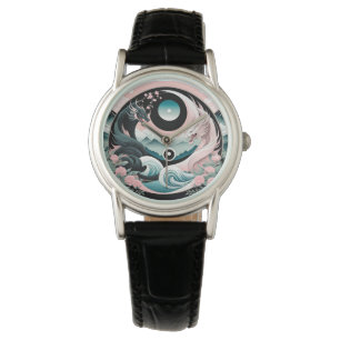 Draken Bloemen Berg Roze Sage Blauwgroen Horloge