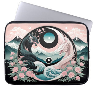 Draken Bloemen Berg Roze Sage Blauwgroen Laptop Sleeve