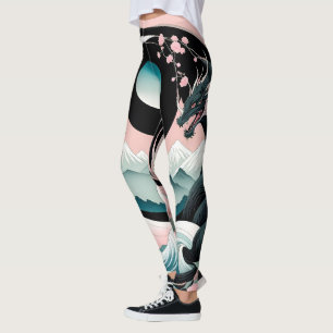 Draken Bloemen Berg Roze Sage Blauwgroen Leggings