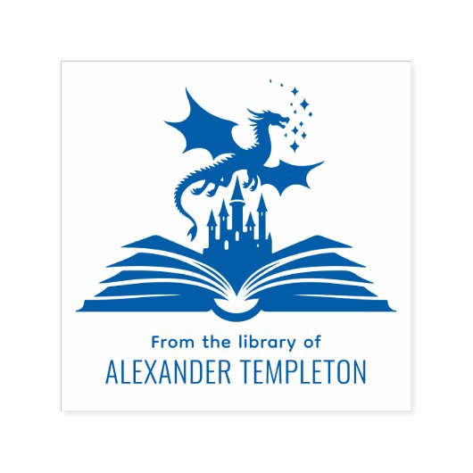 Draken Boek Kasteel “Uit de Bibliotheek van” Naam  Zelfinktende Stempel (Design)