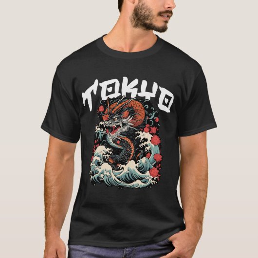 Draken Dans Japans Retro Zeegezicht T-shirt (Voorkant)