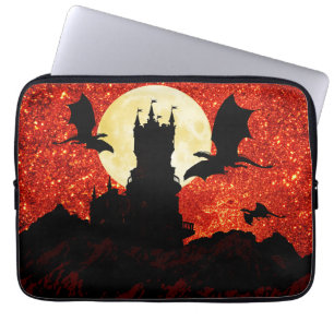 Draken die, klippenkasteel, volle maan, zonsopgang laptop sleeve