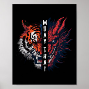 Draken en Tijger Hoofd Muay Thai Kickboksen Kunst Poster